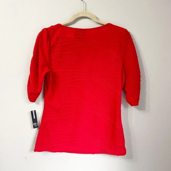 New Directions Womens Red Knit Tunic Pleated Geranium Blouse Sz Small 3/4 Sleeve - Picture 3 of 7